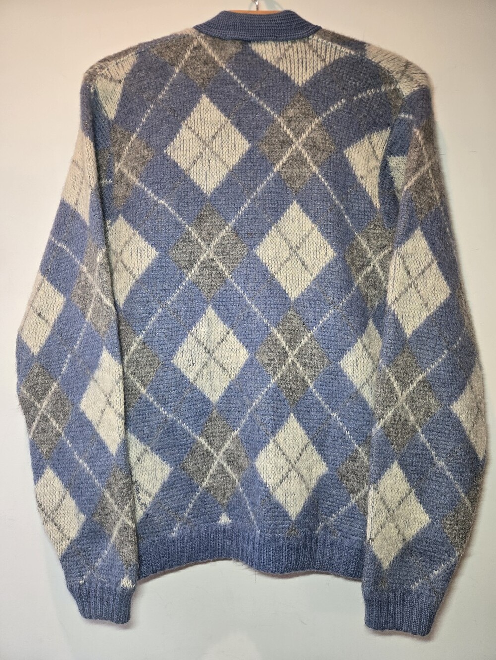 Vintage 60s Jantzen Cardigan Sweater Medium Diamond Print Grandpa - Picture 2 of 6